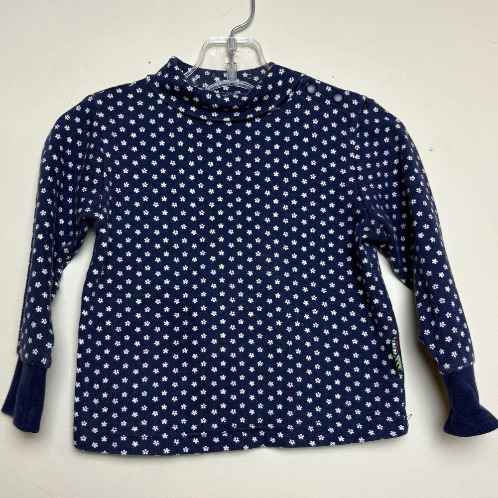 Gymboree Rainbow Tag 1990s VTG XXS 12-18 Months Navy Blue Floral Turtleneck